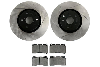 STT937.47010 Stoptech Street Axle Pack Slotted Rotors With Pads Front - 2008-2017 Subaru STI,