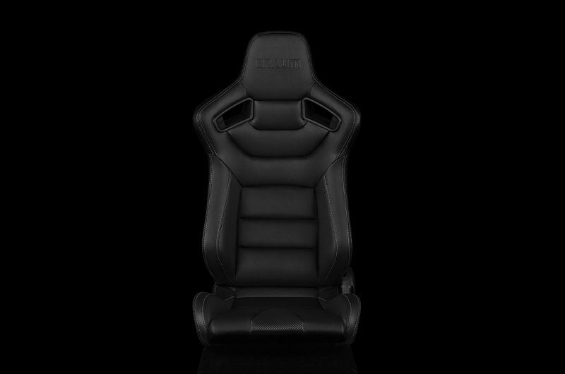 BRMBRR1-BKWS Braum Elite Series Sport Seats - Black Leatherette (White Stitching) Pair - Universal,