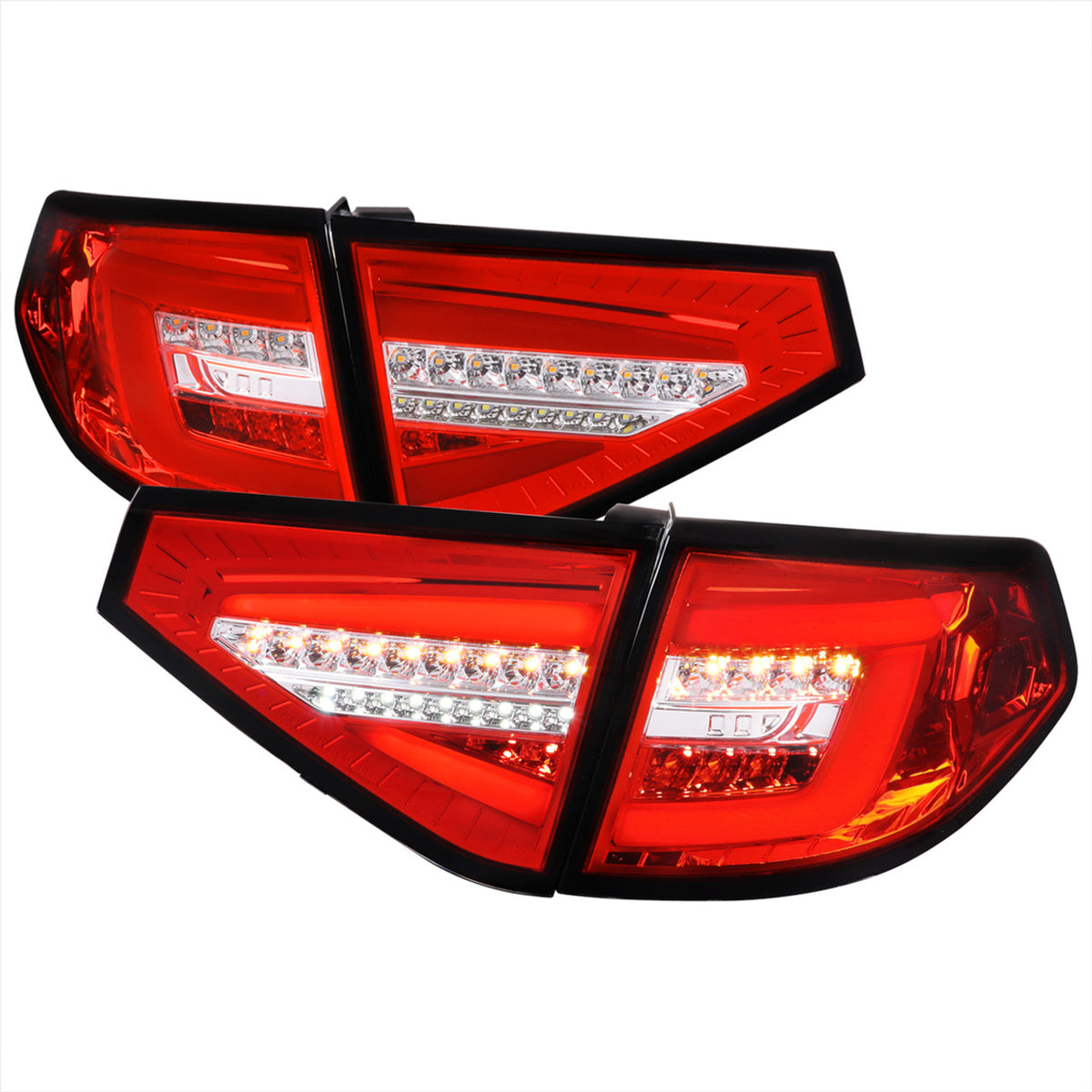 SCDLT-WRX085RLED-SQ-TM Spec-D Sequential LED Tail Lights Chrome Housing w/ Red Lens and White Bar - 2008-2011 Subaru WRX Hatrchback,
