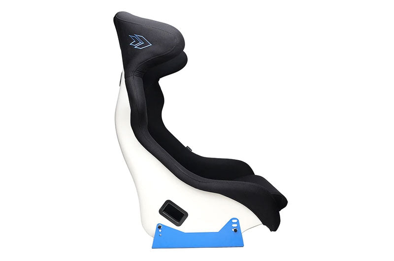 NRGFRP-600WT NRG Innovations FRP Bucket Seat - White finish with Arrow Embroidery and Blue Side Mount Bracket - Universal,
