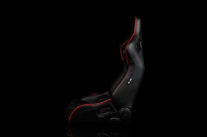BRMBRR1R-BKRP Braum Elite-R Series Sport Seats - Black Leatherette (Red Stitching / Red Piping) Pair - Universal,