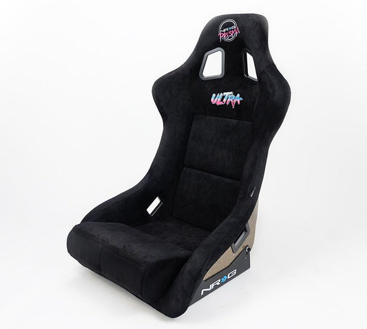 NRGFRP-302BK-ULTRA NRG Innovations FRP Bucket Seat ULTRA Edition with peralized back, Black alcantara material, phone pockets and special ultra embroidery (Large),