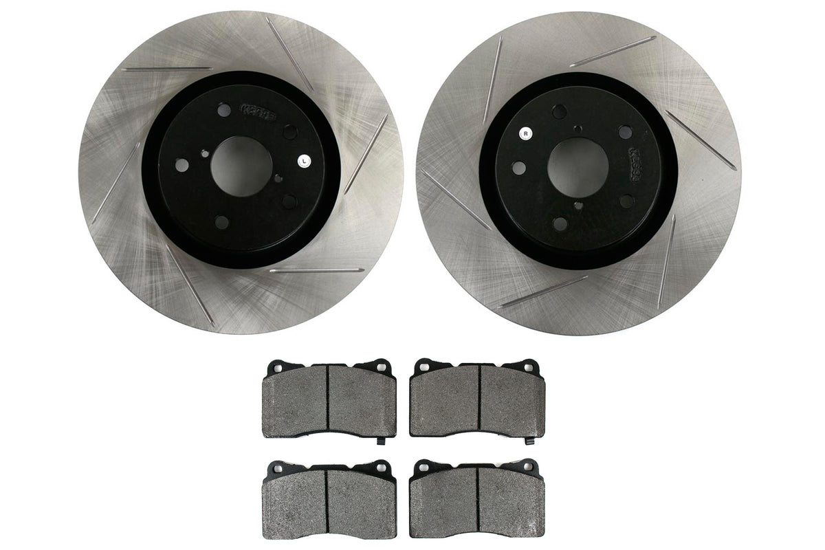STT937.47010 Stoptech Street Axle Pack Slotted Rotors With Pads Front - 2008-2017 Subaru STI,