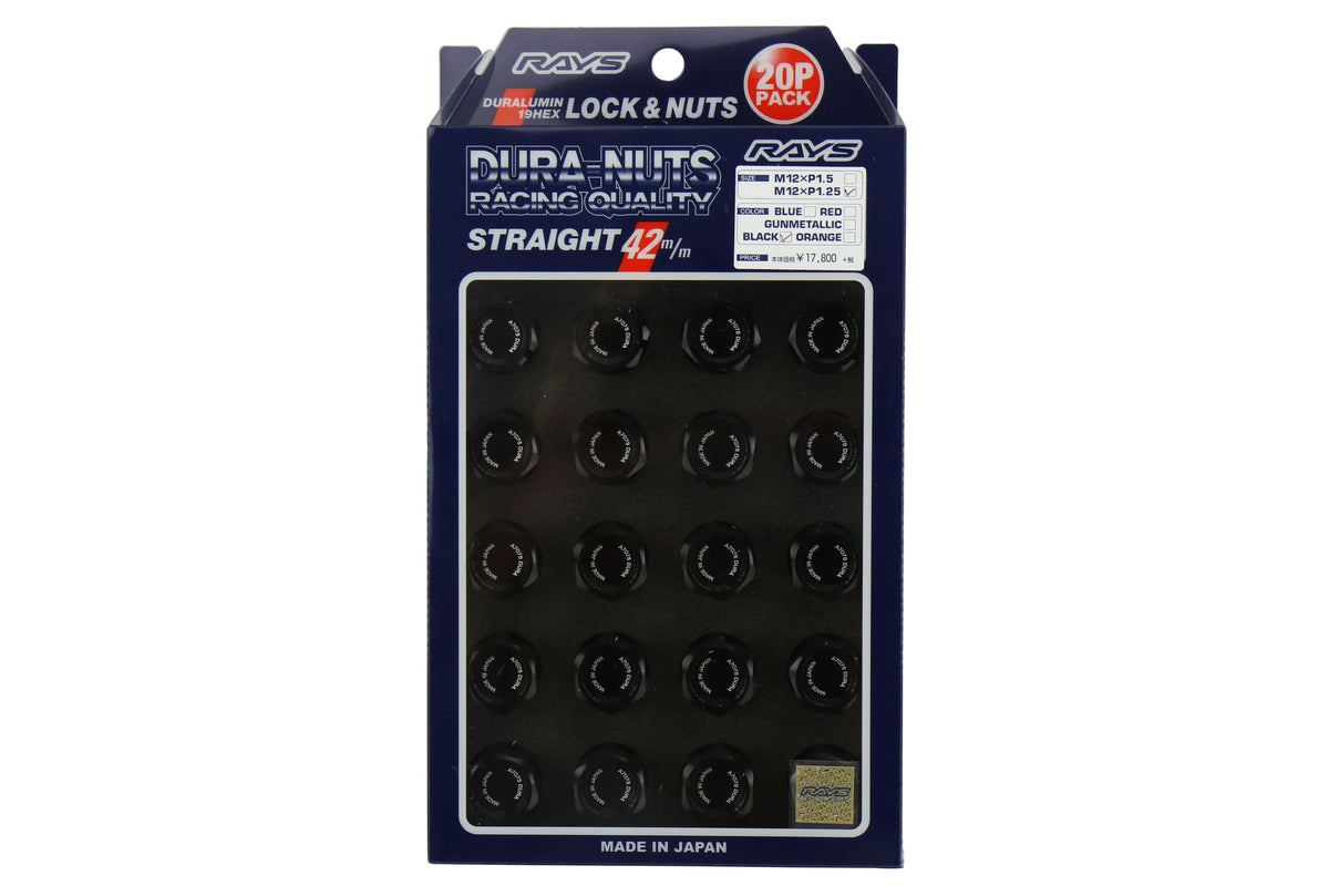 VLKWDURA4212125B Rays Dura-Nut L42 Straight Type lug nuts - 2015+ WRX / 2015+ STI / 2013+ BRZ / 2014+ FORESTER-Black,