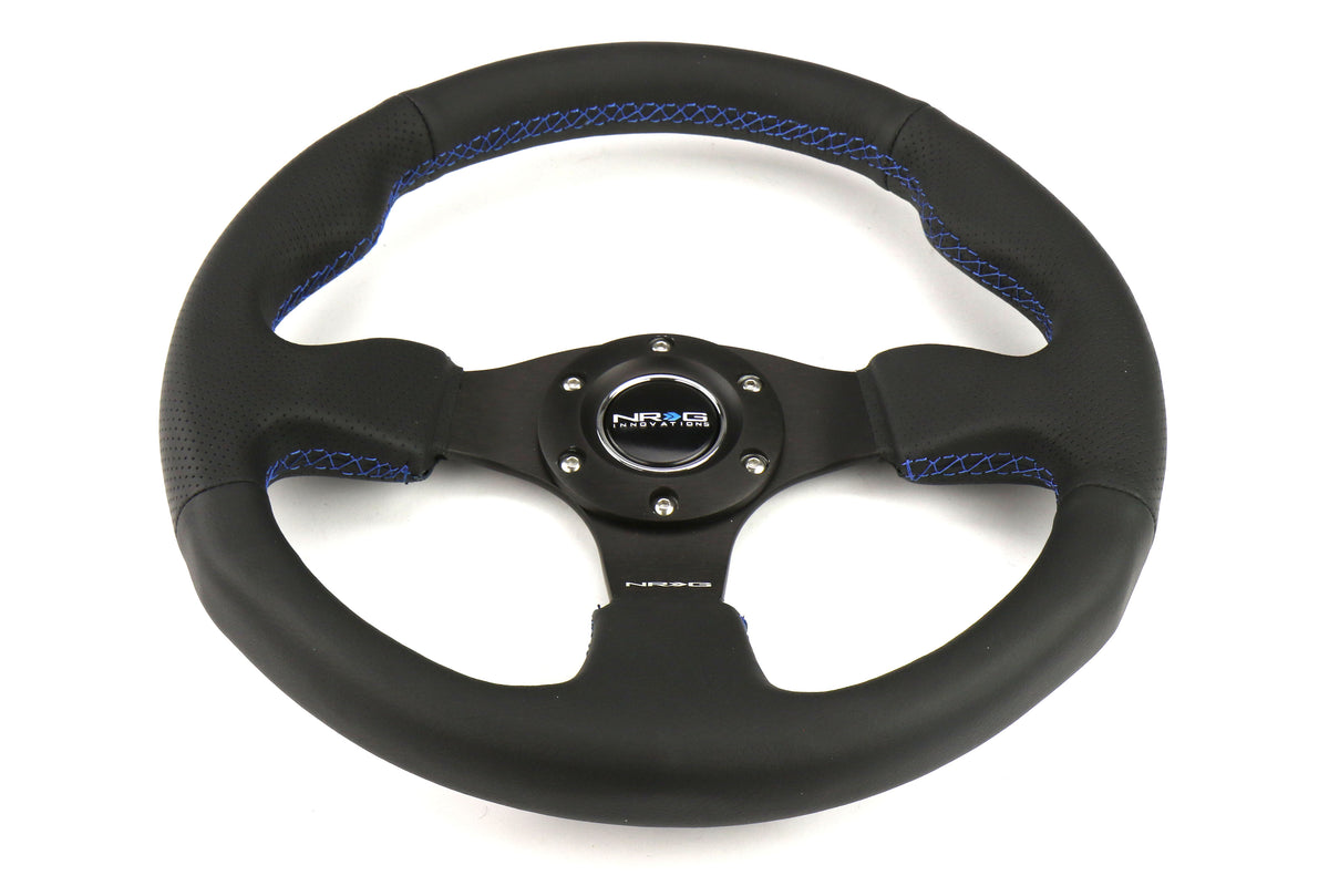 NRGRST-012R-BL NRG Race Style Premium Leather Steering Wheel 320mm w/ Blue Stitching - Universal,