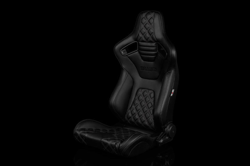 BRMBRR1X-BDDGS Braum Elite-X Series Sport Seats - Black Diamond (Double Grey Stitching / Black Piping) Pair - Universal,