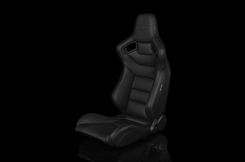 BRMBRR1-BKWS Braum Elite Series Sport Seats - Black Leatherette (White Stitching) Pair - Universal,