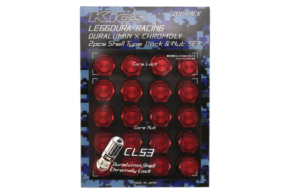KICWCL5313R Project Kics Leggdura Racing Shell Type Lug Nut 53mm (Closed-End) - 2015+ WRX / 2015+ STI / 2013+ FT86-Red,
