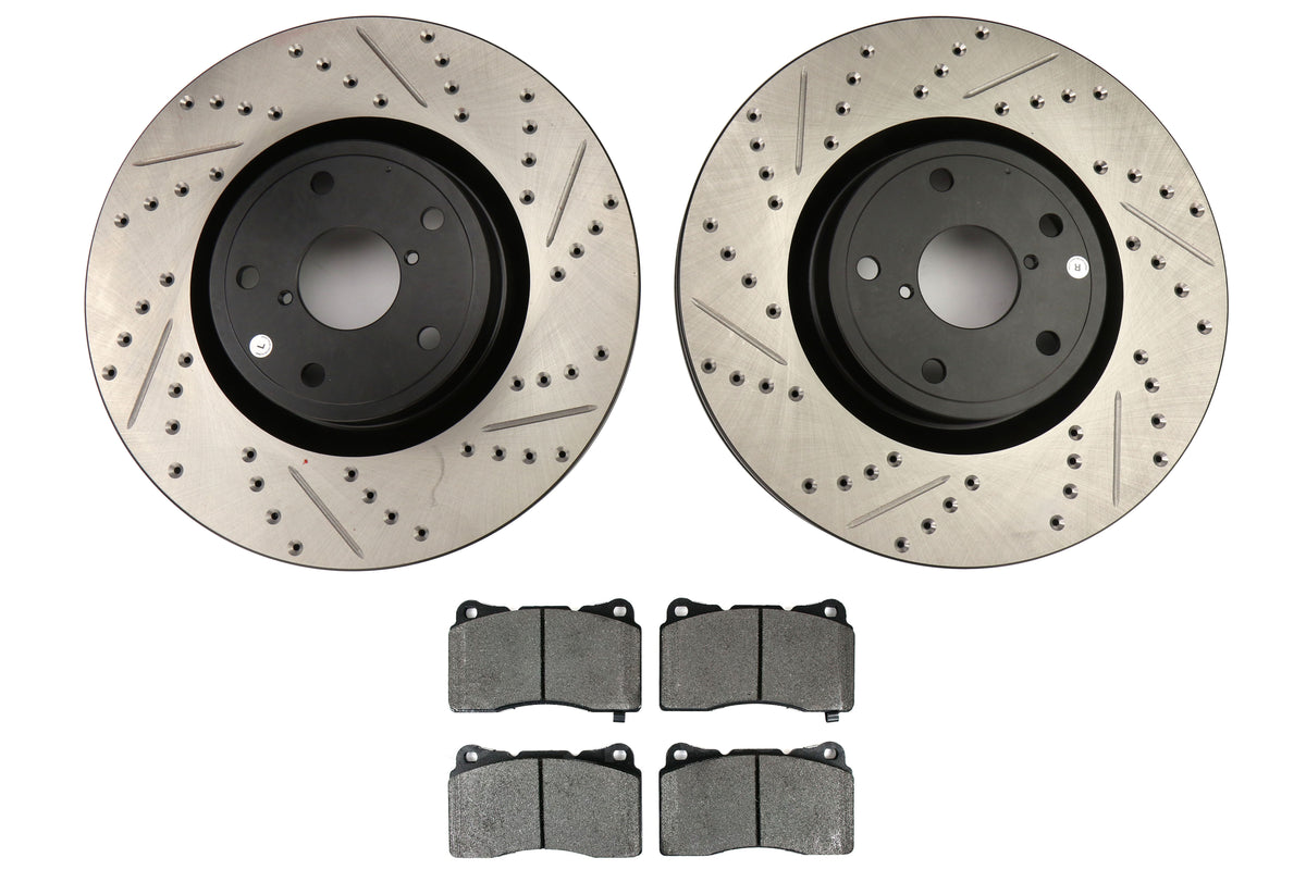 STT938.47010 Stoptech Sport Pack-Drilled/Slotted Front Rotors & Pads - 2005-2017 Subaru STI,