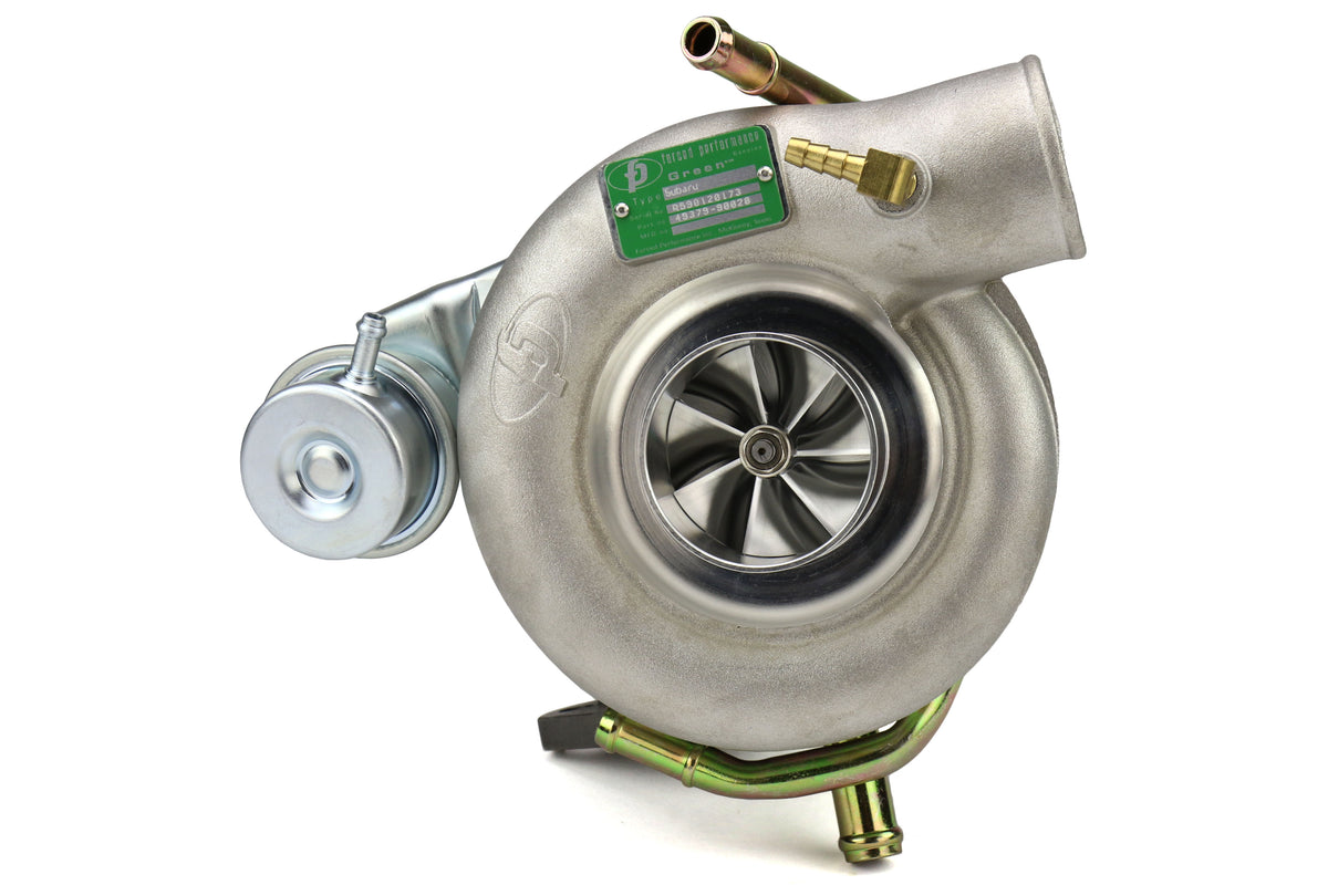 FPT2025090 Forced Performance FP GREEN Turbocharger Subaru STI 60mm 8cm IWG w/ Oil Feed Line - 2002-2007 Subaru WRX / 2004+ Subaru STI,