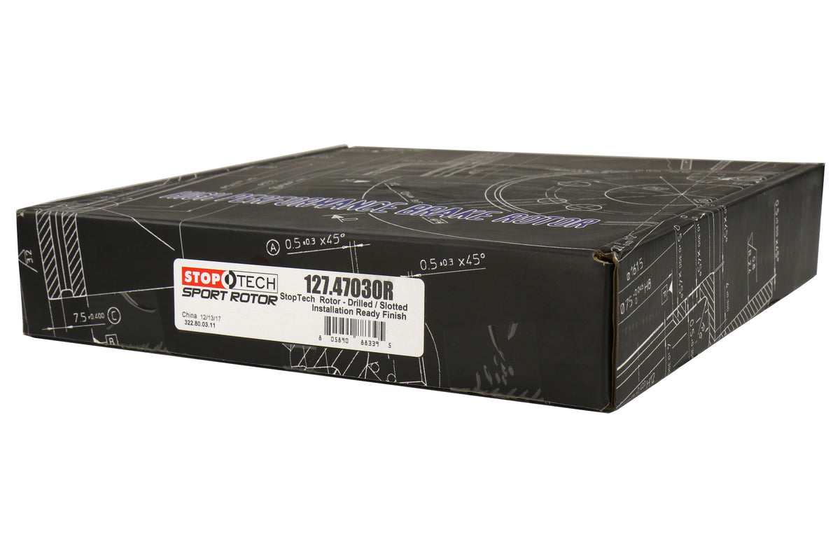 STT127.47030R StopTech Drilled and Slotted Sport Rotors - 2008-2017 Subaru STI,