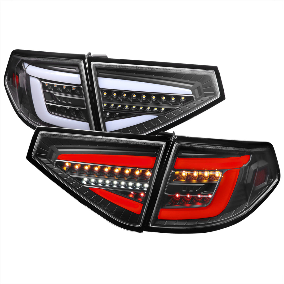 SCDLT-WRX085JMLED-SQ-TM Spec-D Sequential LED Tail Lights Matte Black Housing w/ Clear Lens and White Bar - 2008-2011 Subaru WRX Hatrchback,