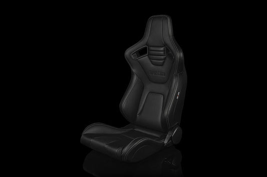 BRMBRR1X-BKWS Braum Elite-X Series Sport Seats - Black Leatherette (White Stitching) Pair - Universal,
