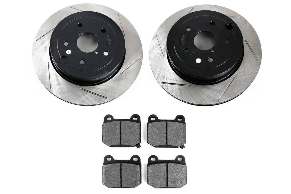 STT937.47511 Stoptech Street Axle Pack Slotted Rotors With Pads Rear - 2008-2017 Subaru STI,