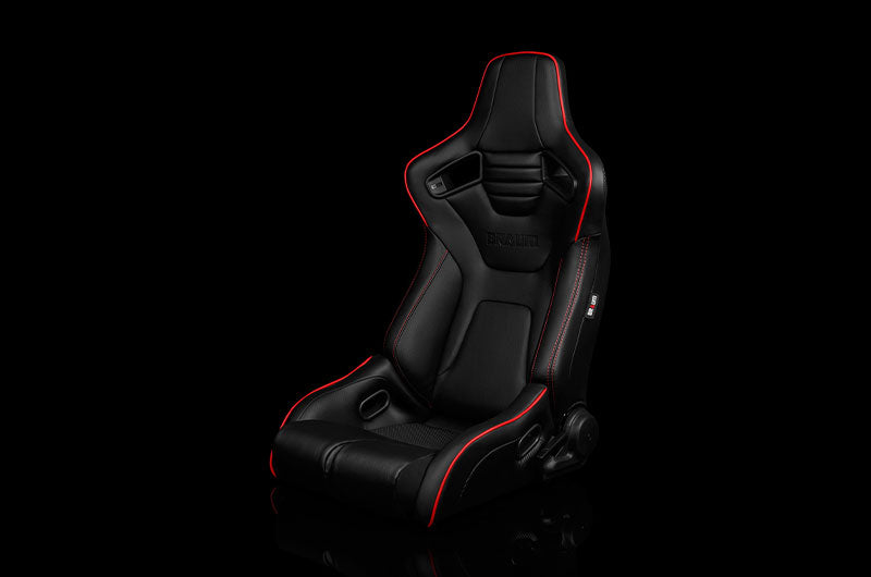 BRMBRR1R-BKRP Braum Elite-R Series Sport Seats - Black Leatherette (Red Stitching / Red Piping) Pair - Universal,