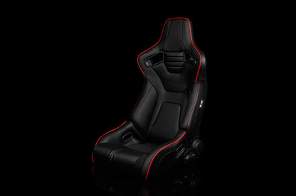 BRMBRR1R-BKRP Braum Elite-R Series Sport Seats - Black Leatherette (Red Stitching / Red Piping) Pair - Universal,