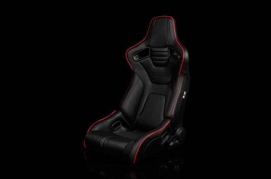 BRMBRR1R-BKRP Braum Elite-R Series Sport Seats - Black Leatherette (Red Stitching / Red Piping) Pair - Universal,