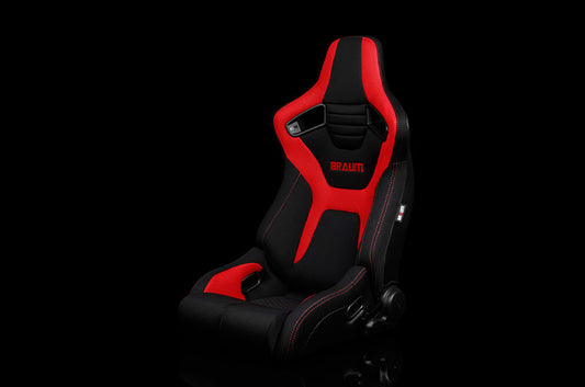 BRMBRR1R-BFRD Braum Elite-R Series Sport Seats - Black and Red Polo Cloth (Red Stitching) Pair - Universal,