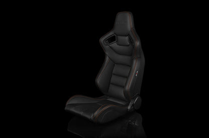 BRMBRR1-BKGS Braum Elite Series Sport Seats - Black Leatherette (Orange Stitching) Pair - Universal,