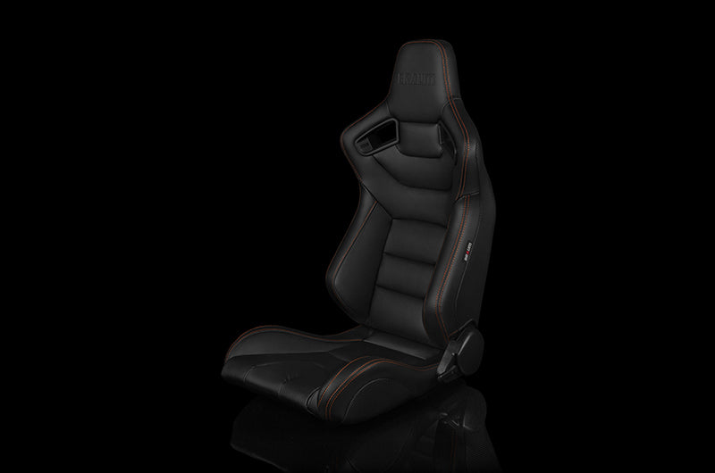 BRMBRR1-BKGS Braum Elite Series Sport Seats - Black Leatherette (Orange Stitching) Pair - Universal,