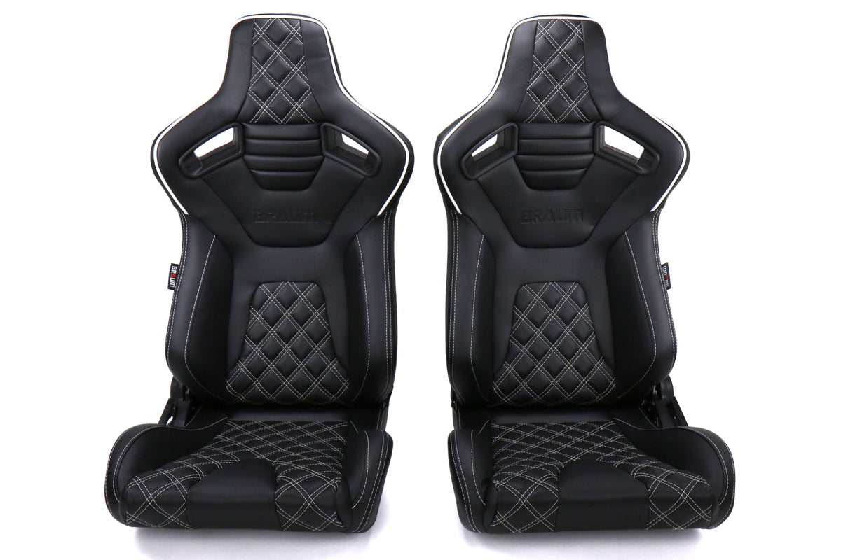 BRMBRR1X-BDDWS Braum Elite-X Series Racing Seats Diamond Edition White Piping Pair - Universal,