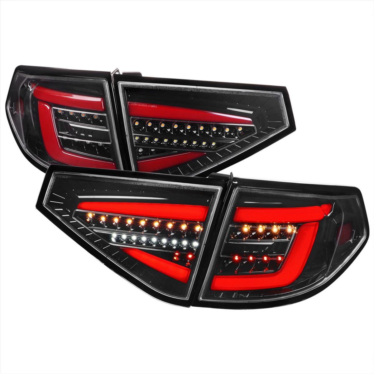 SCDLT-WRX085BKLED-SQ-TM Spec-D Sequential LED Tail Lights Gloss Black Housing w/ Clear Lens and Red Bar - 2008-2011 Subaru WRX Hatrchback,