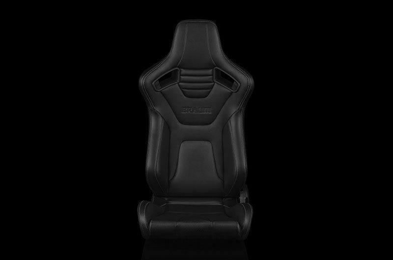 BRMBRR1X-BKWS Braum Elite-X Series Sport Seats - Black Leatherette (White Stitching) Pair - Universal,