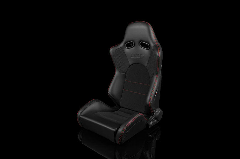 BRMBRR2-BKRS Braum Advan Series Sport Seats - Black Leatherette (Red Stitching) Pair - Universal,