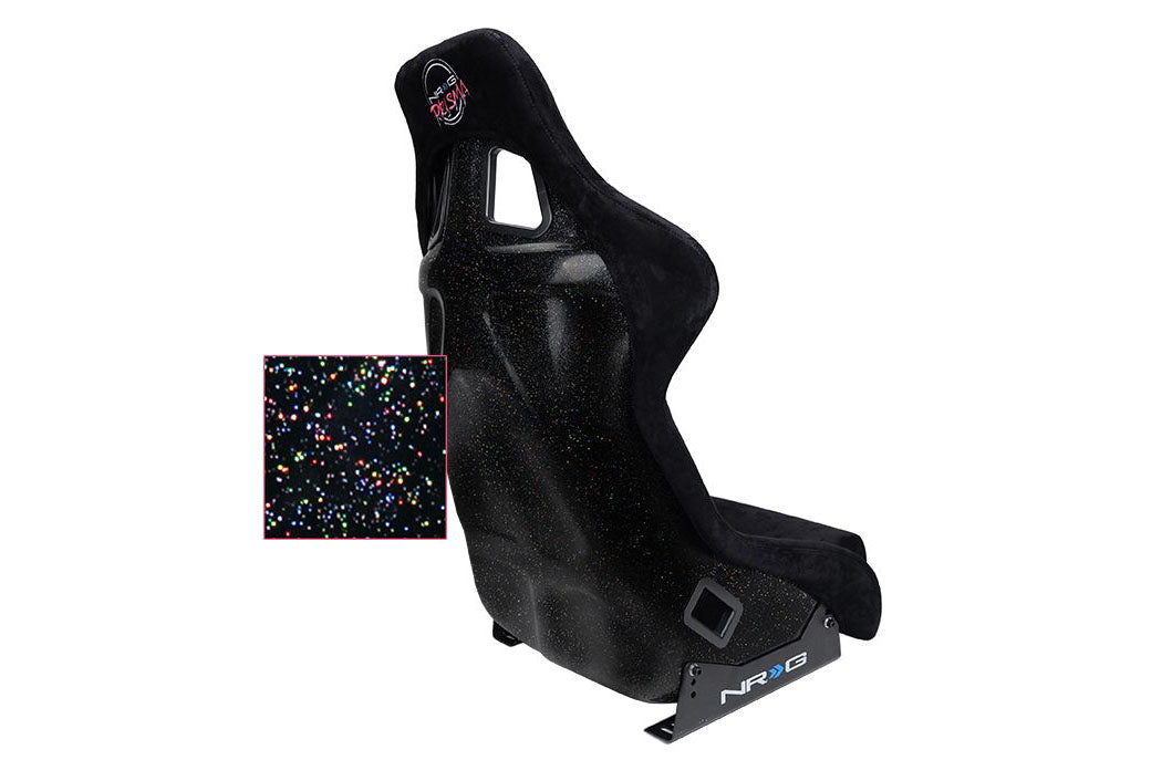 NRGFRP-302BK-PRISMA NRG Innovations FRP Bucket Seat PRISMA Edition with pearlized back. All Black alcantara vegan material. (Large),