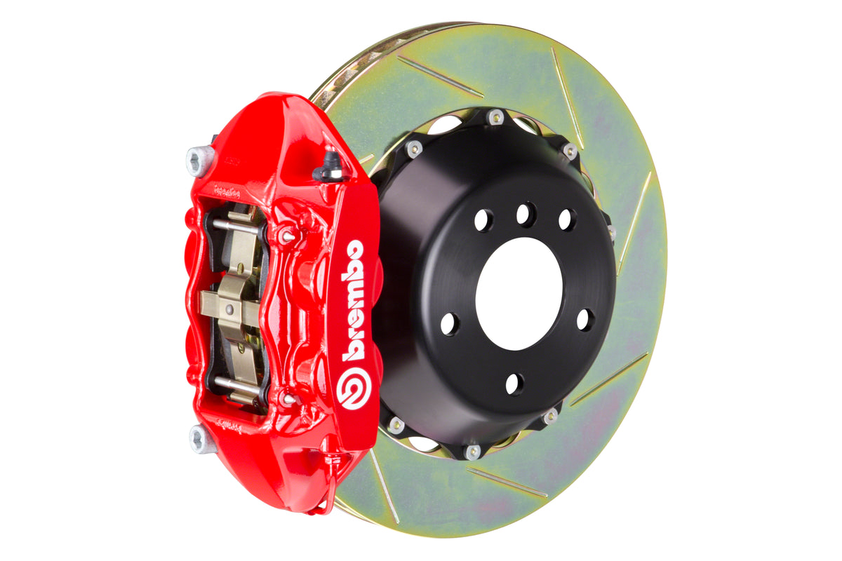 BRE2P2.8042A2 Brembo 4 Piston Rear BBK Slotted or Drilled : Red Caliper, Slotted Rotor - 2P2.8042A2,