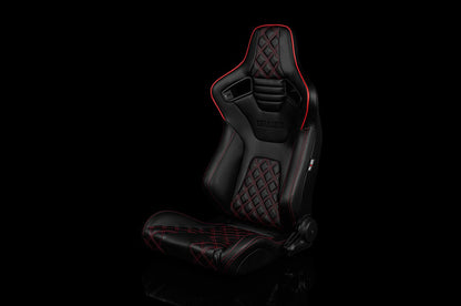 BRMBRR1X-BDDRS Braum Elite-X Series Sport Seats - Black Diamond (Double Red Stitching / Red Piping) Pair - Universal,