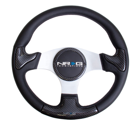 NRGST-014CFSL NRG 350mm carbon fiber steering wheel Silver Frame With Black Stitching - Universal,