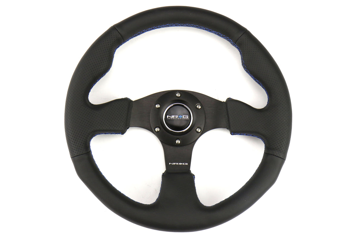 NRGRST-012R-BL NRG Race Style Premium Leather Steering Wheel 320mm w/ Blue Stitching - Universal,