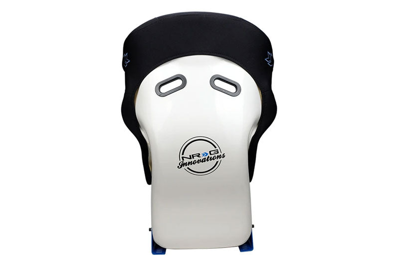 NRGFRP-600WT NRG Innovations FRP Bucket Seat - White finish with Arrow Embroidery and Blue Side Mount Bracket - Universal,