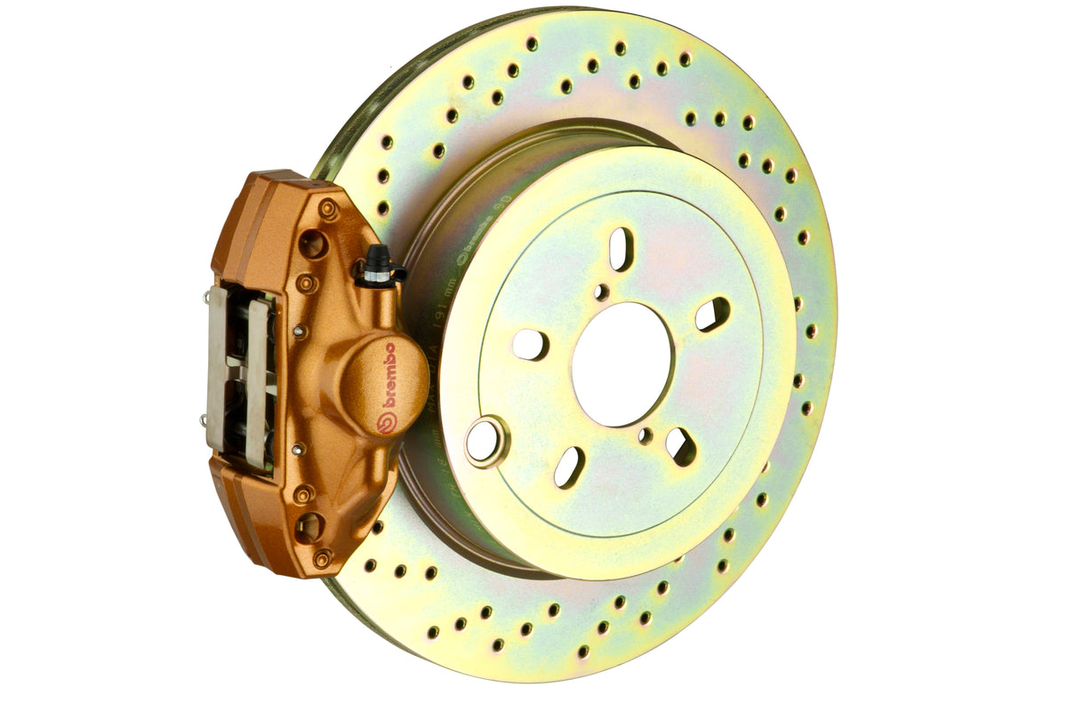 BRE2E4.5003A4 Brembo Rear 2 Piston Slotted or Drilled Brake Kit - 2015+ WRX-Gold-Drilled,