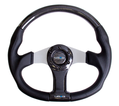 NRGST-013CFSL NRG 350mm Carbon Fiber Steering wheel Silver Oval Shape - Universal,