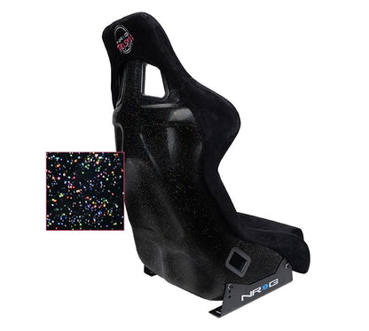 NRGFRP-302BK-PRISMA NRG Innovations FRP Bucket Seat PRISMA Edition with pearlized back. All Black alcantara vegan material. (Large),