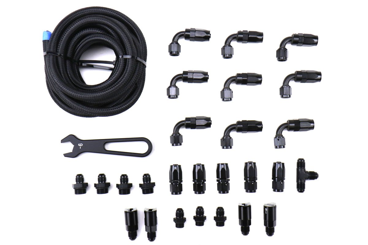 TQSTS-SU-6FLK-AM-FF Torque Solution Braided Fuel Line Kit for -6 FPR and Cobb Flex Fuel Kit - Subaru Models Inc. 2002-2014 WRX / 2007+ STI,