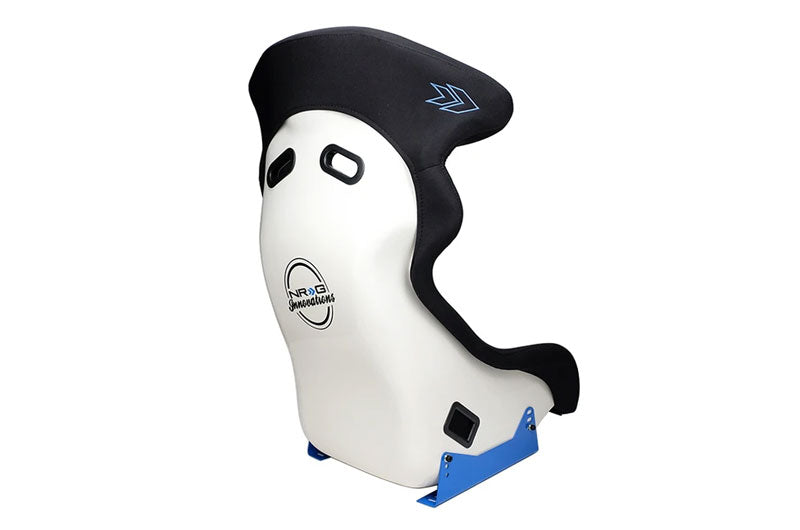 NRGFRP-600WT NRG Innovations FRP Bucket Seat - White finish with Arrow Embroidery and Blue Side Mount Bracket - Universal,