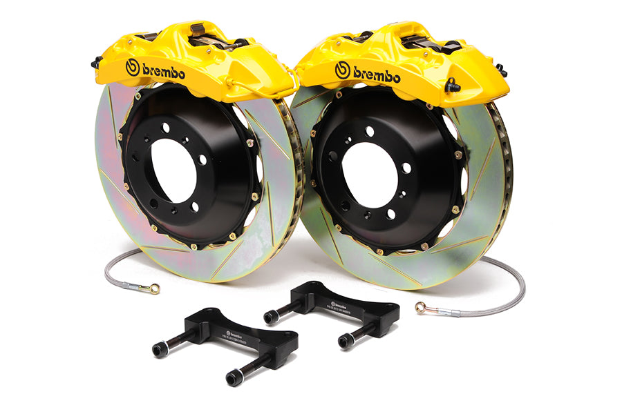BRE1M2.8034A5 Brembo Gran Turismo 6 Piston Front Brake Kit Yellow Slotted Rotors - 2004-2017 Subaru STI,