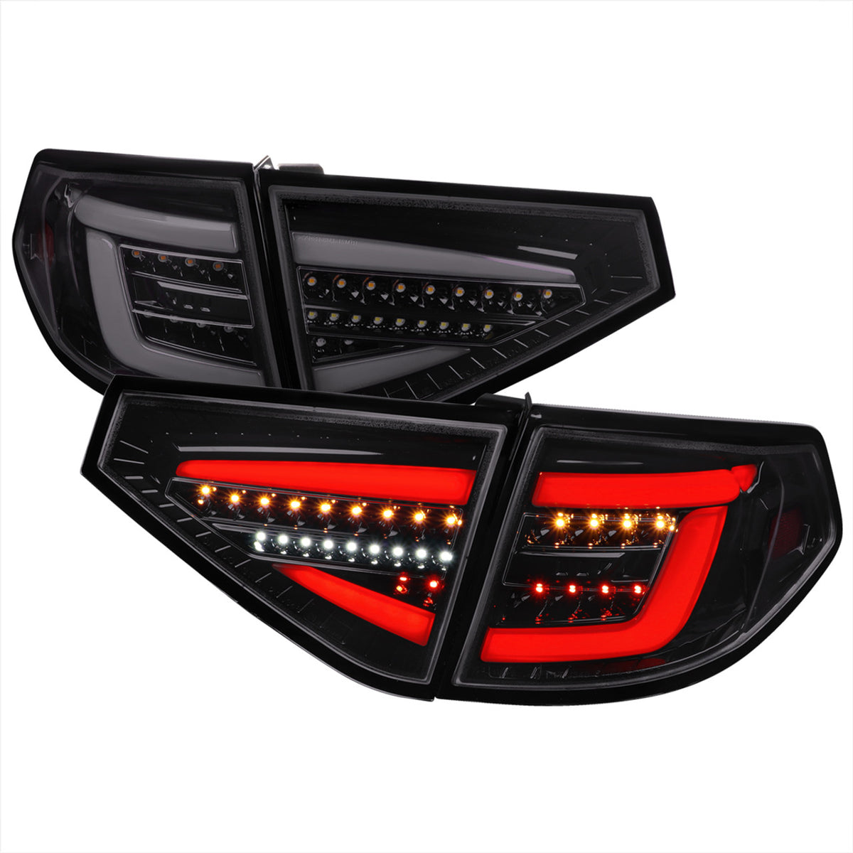 SCDLT-WRX085BBLED-SQ-TM Spec-D Sequential LED Tail Lights Gloss Black Housing w/ Smoke Lens and White Bar - 2008-2011 Subaru WRX Hatrchback,
