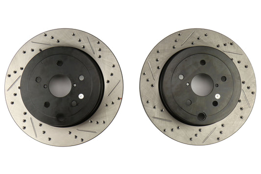 STT127.47030-GRP Stoptech Drilled and Slotted Rotor Pair Rear - 2015-2017 Subaru STI,