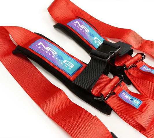NRG Innovations SFI 16.1 5pt 3 inch Seat Belt Harness with pads / Latch Link - Red 12/22 - Universal