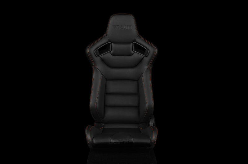 BRMBRR1-BKGS Braum Elite Series Sport Seats - Black Leatherette (Orange Stitching) Pair - Universal,