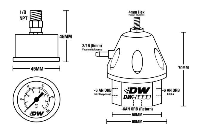 DET6-1000-FRB DW Adjustable Fuel Pressure Regulator - Universal,