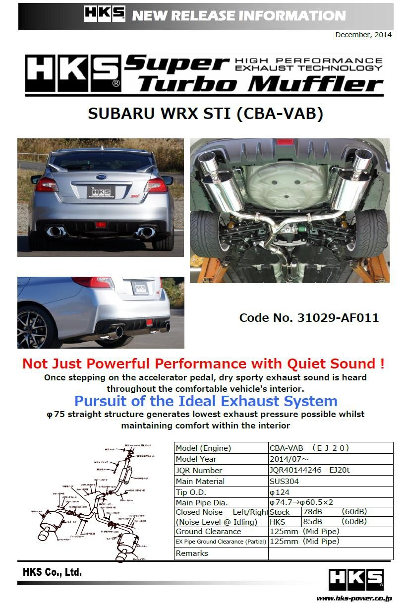 HKS31029-AF011 HKS Super Turbo Cat Back Exhaust System - 2015+ WRX / 2015+ STI,