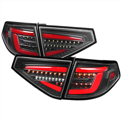 SCDLT-WRX085JRLED-SQ-TM Spec-D Sequential LED Tail Lights Matte Black Housing w/ Clear Lens and Red Bar - 2008-2011 Subaru WRX Hatrchback,