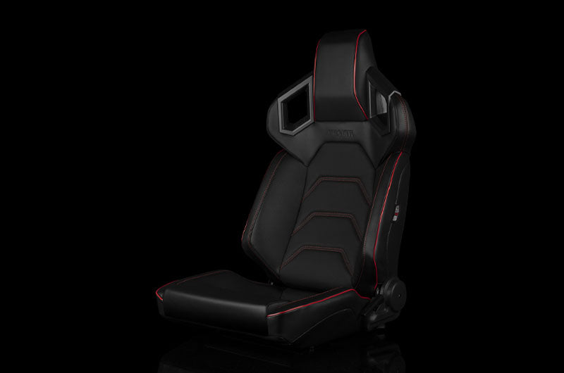 BRMBRR5-BKRS Braum Alpha X Series Sport Seats - Black & Red Stitching - Low Base Version - Universal,