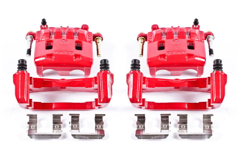 POWS3698 Power Stop Red Powder Coated Brake Calipers (Front Pair) - 2004-2017 Subaru STI,