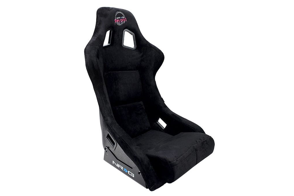 NRGFRP-302BK-PRISMA NRG Innovations FRP Bucket Seat PRISMA Edition with pearlized back. All Black alcantara vegan material. (Large),